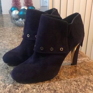 Stuart Weitzman purple suede ankle booties